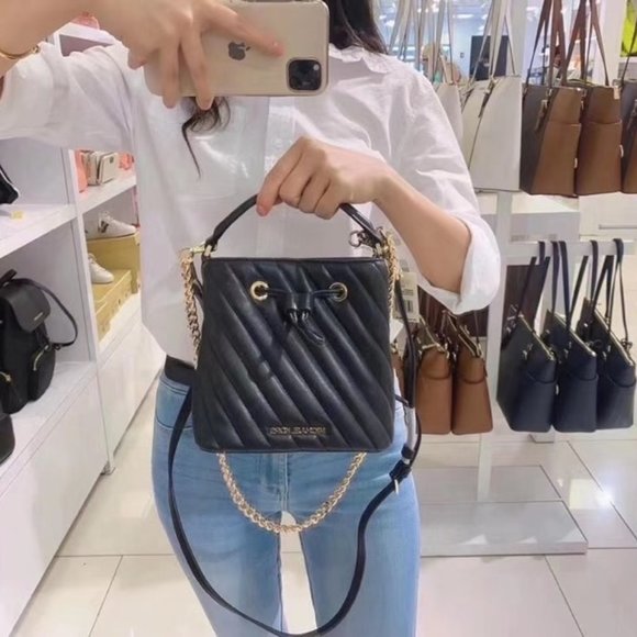 MK Suri Small Bucket Crossbody Quilted Black Gold - Picture 3 of 5